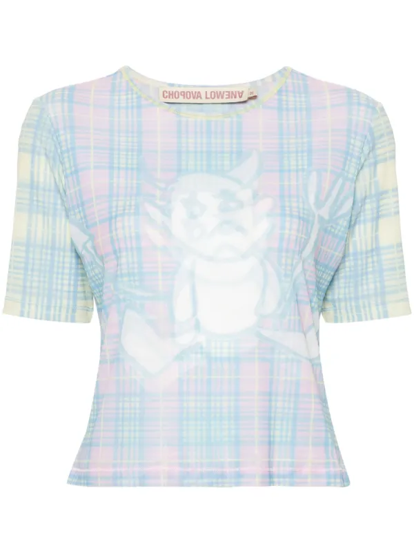 Chopova Lowena check-print Mesh T-shirt - Farfetch