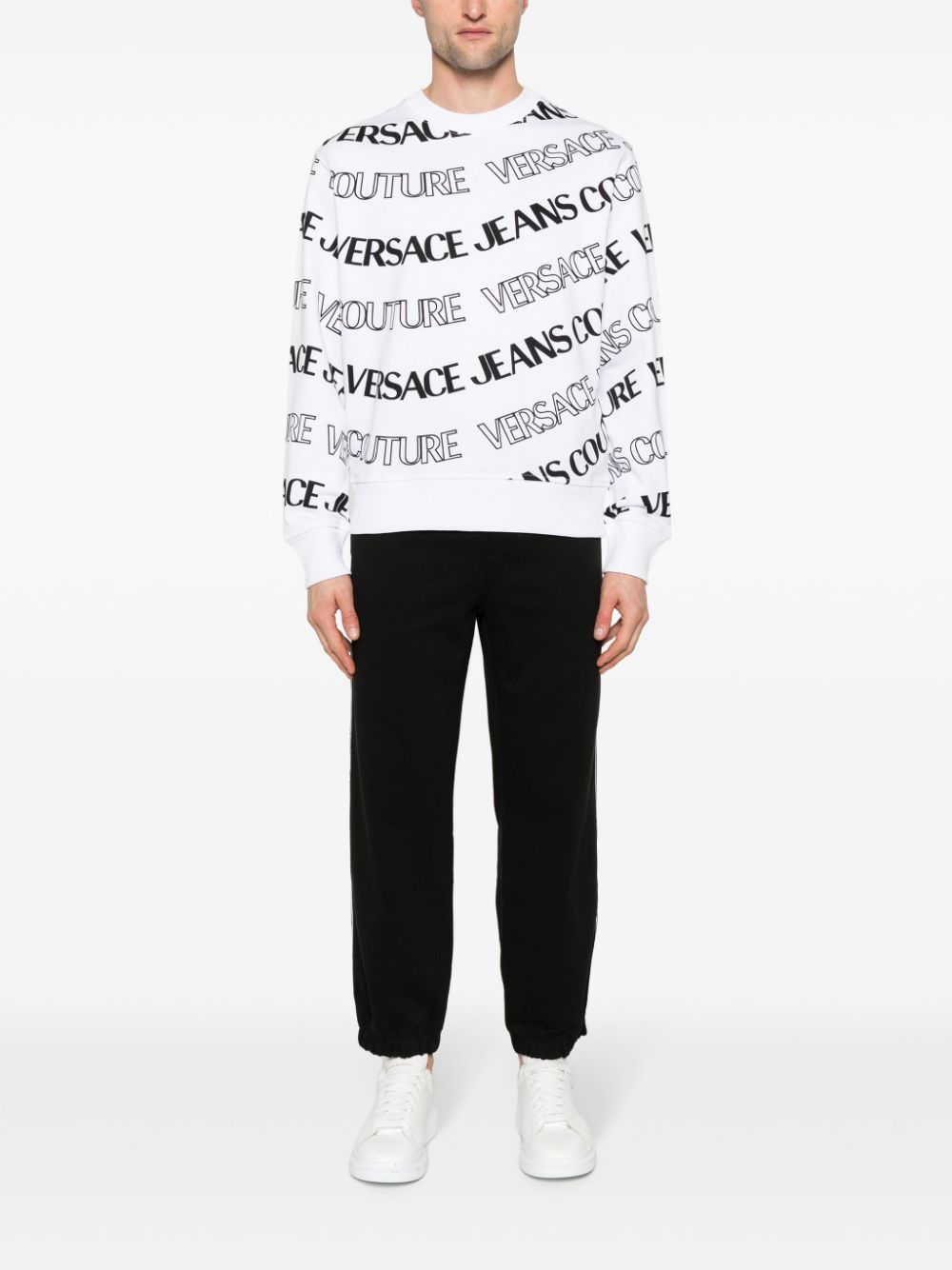 Shop Versace Jeans Couture Logowave-print Cotton Sweatshirt In White