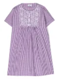 Il Gufo floral-embroidered gingham dress - Purple