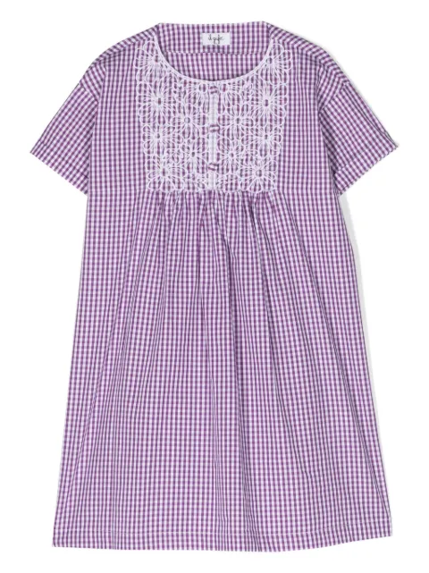 Il Gufo floral-embroidered gingham dress