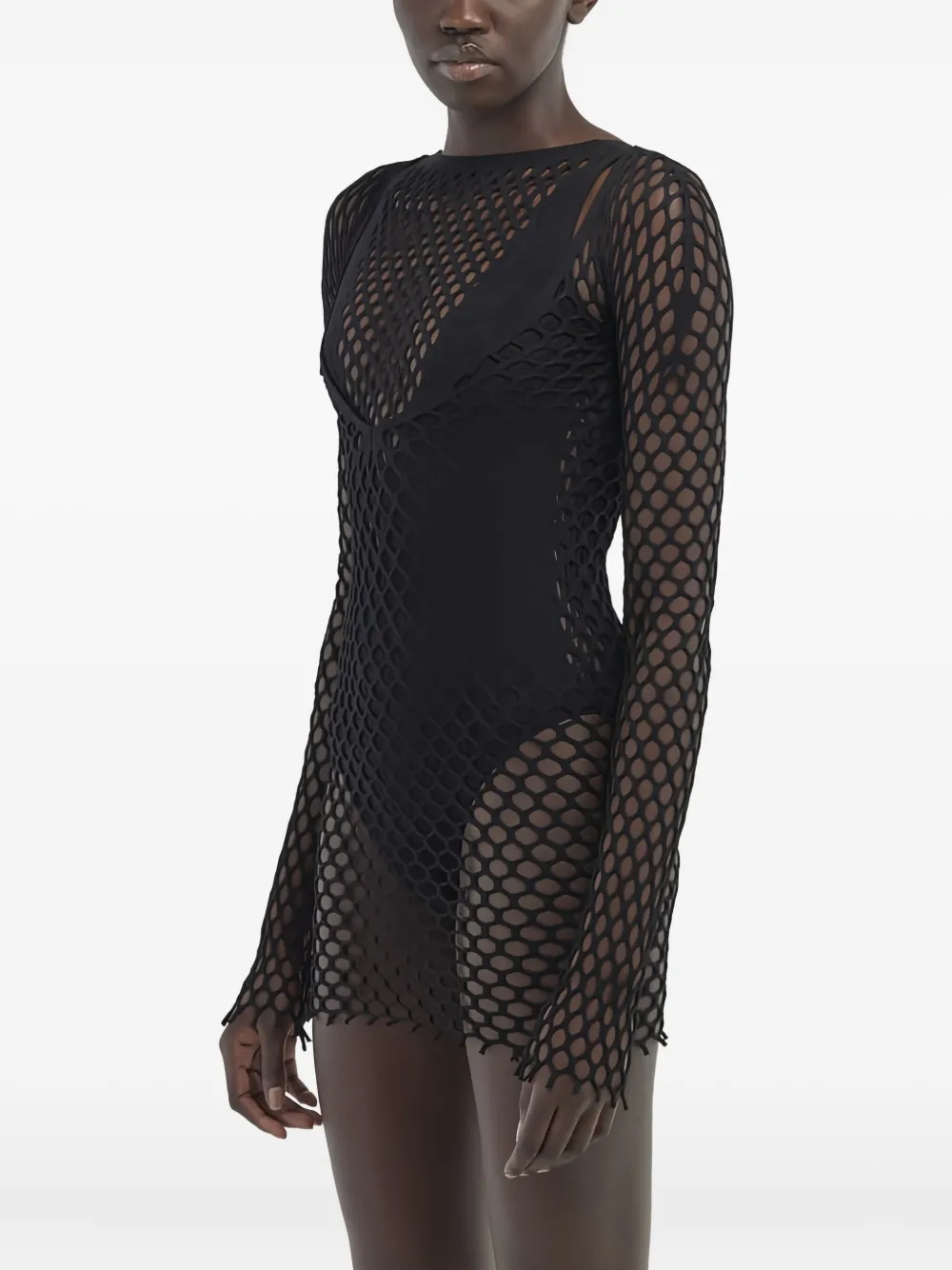 Roberto Cavalli Mini-strandjurk met patroon en lange mouwen Zwart