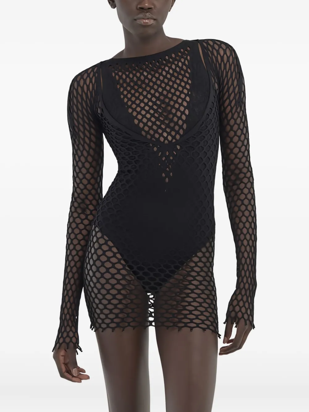 Roberto Cavalli net-pattern long-sleeve mini beach dress | Beach Dresses | Image 2