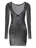 Roberto Cavalli net-pattern long-sleeve mini beach dress - Black