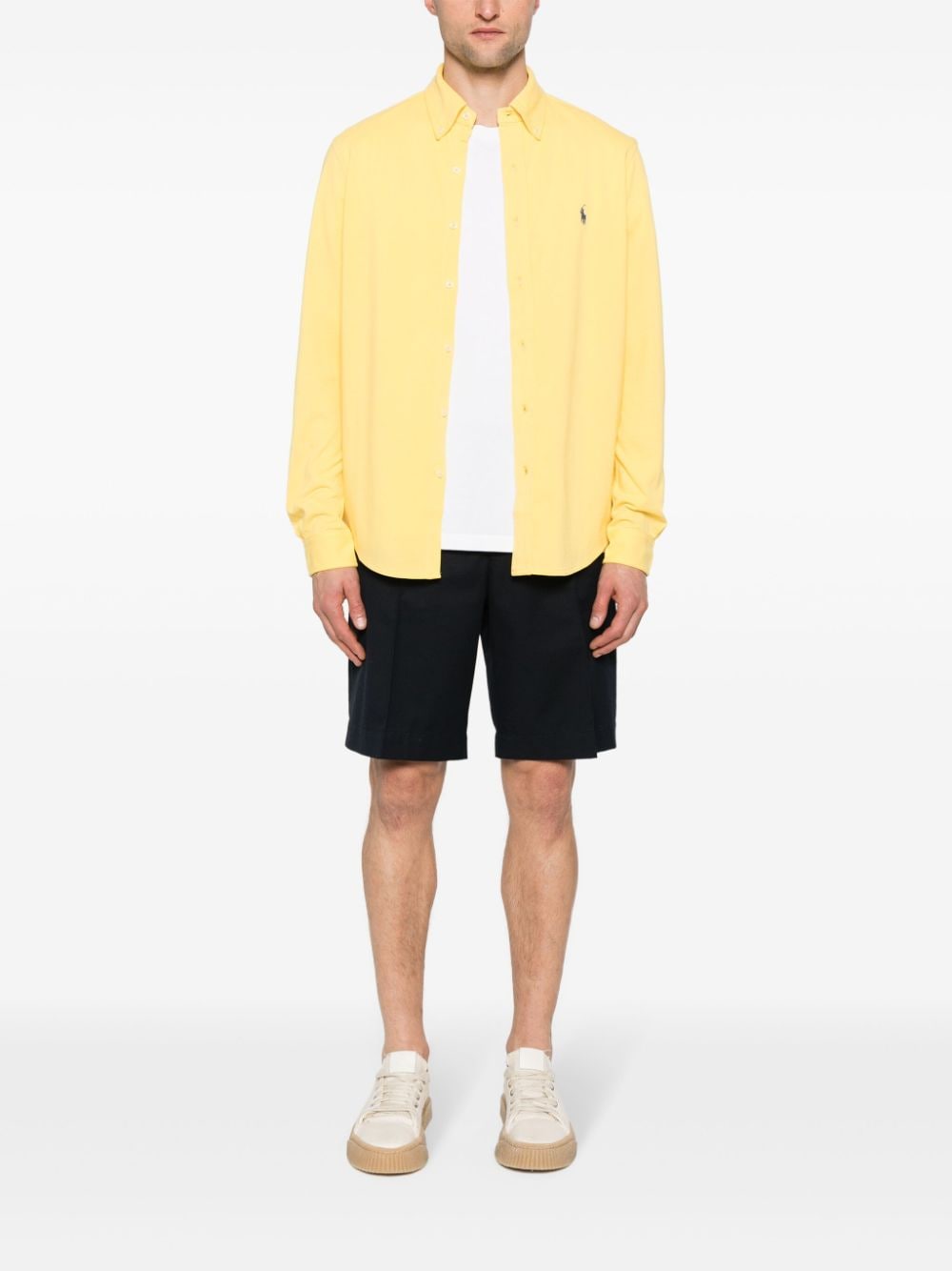 Shop Polo Ralph Lauren Embroidered-logo Piqué Shirt In Yellow