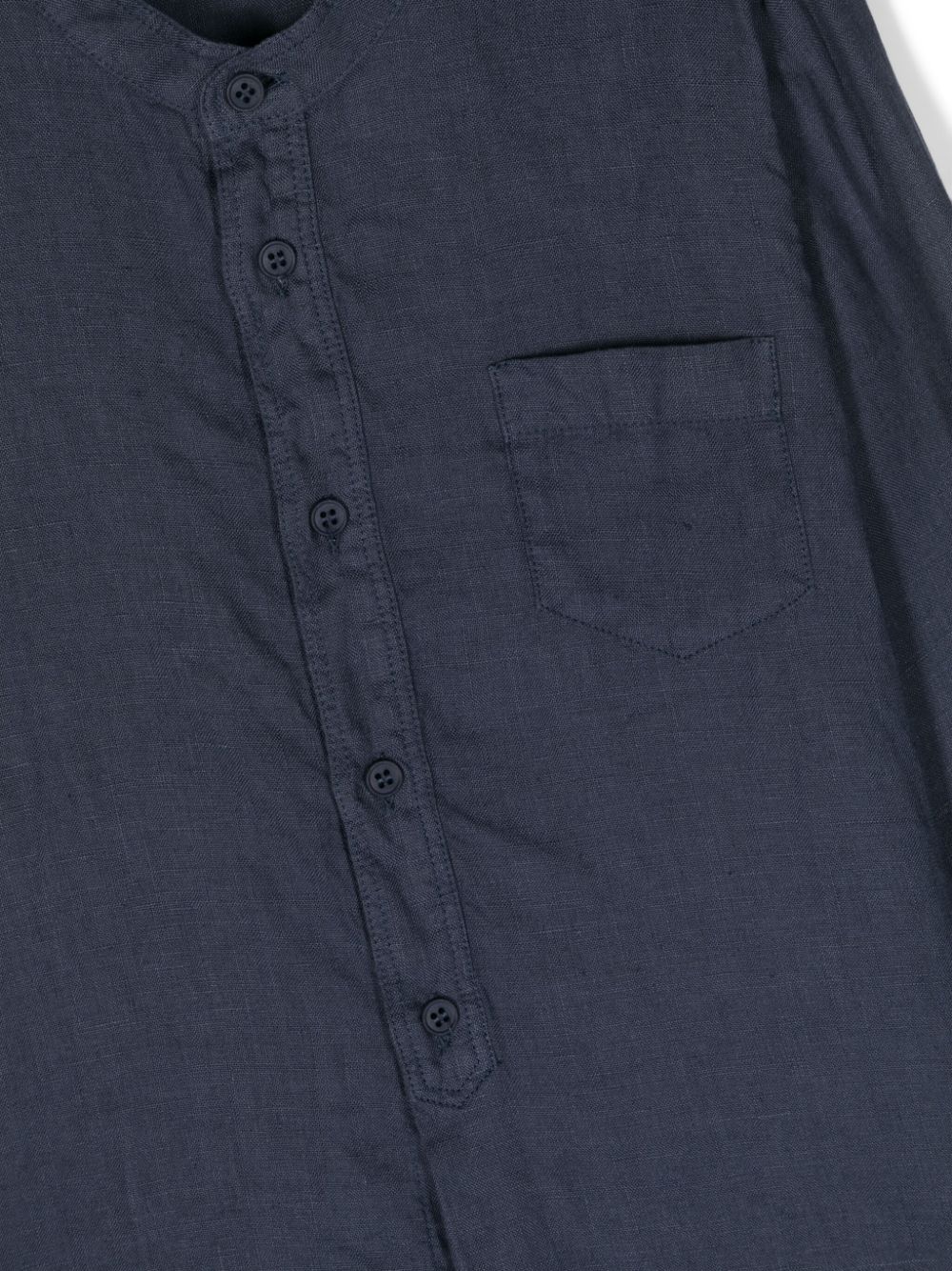 Shop Il Gufo Band Collar Linen Shirt In Blue
