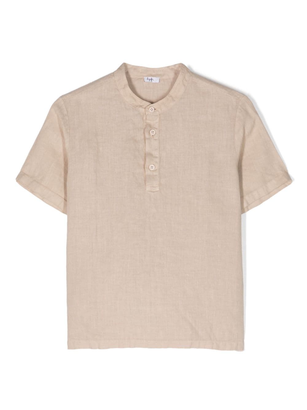 Il Gufo Kids' Band Collar Linen Polo Shirt In Neutrals