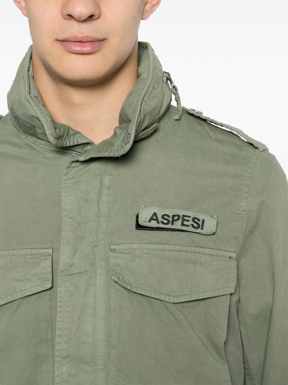 Shop Aspesi Logo-appliqué Cotton Jacket In Green
