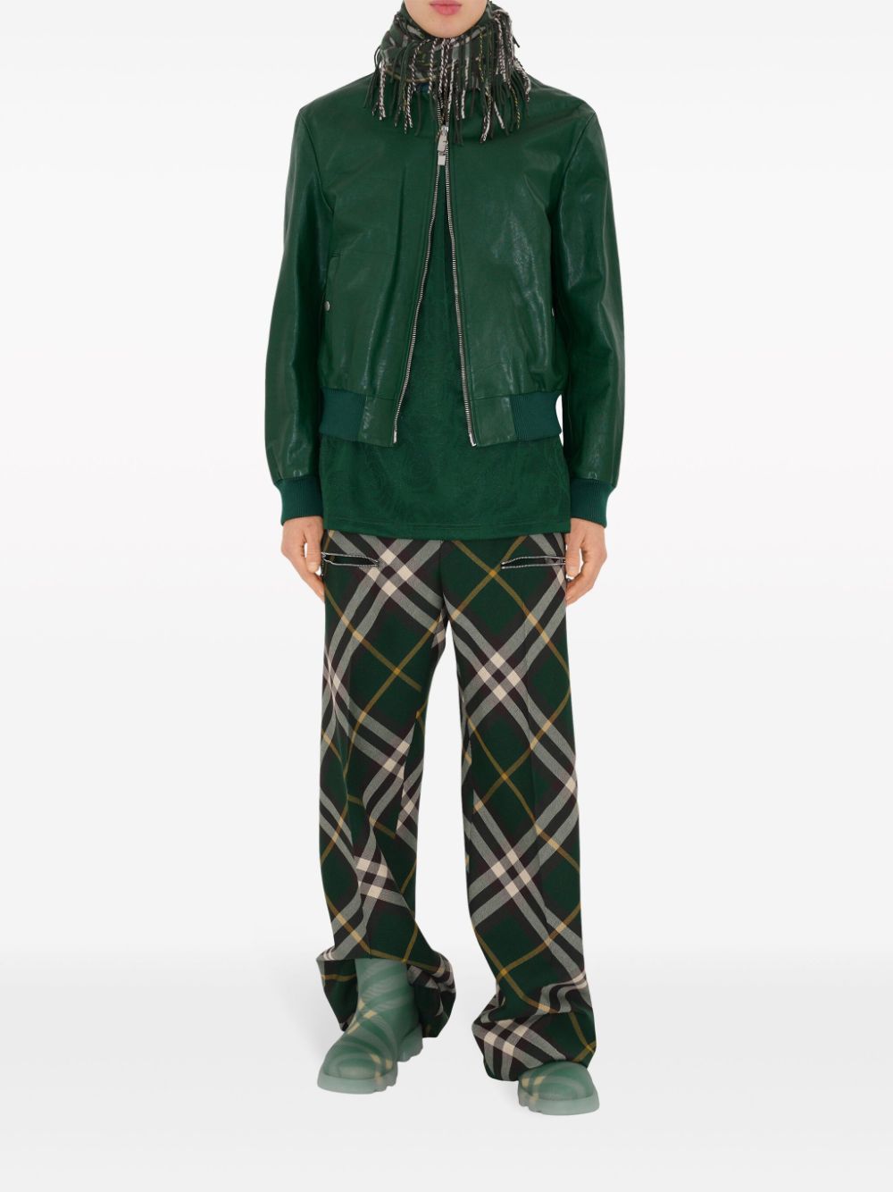 Shop Burberry Check Wide-leg Wool Trousers In Green