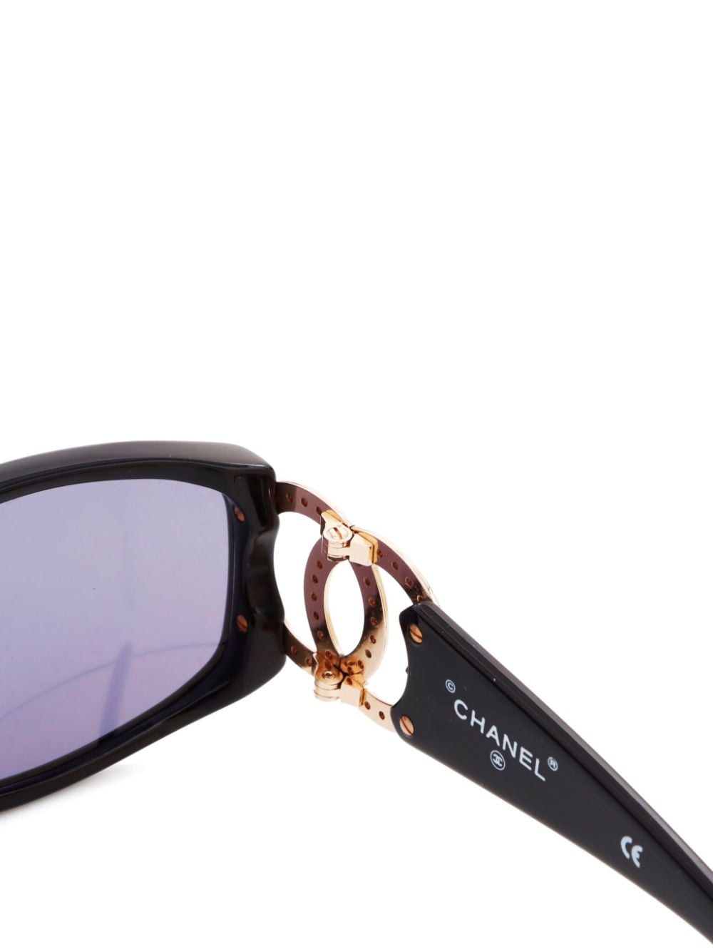 Pre-owned Chanel Cc 镂空长方形镜框太阳眼镜 In Black