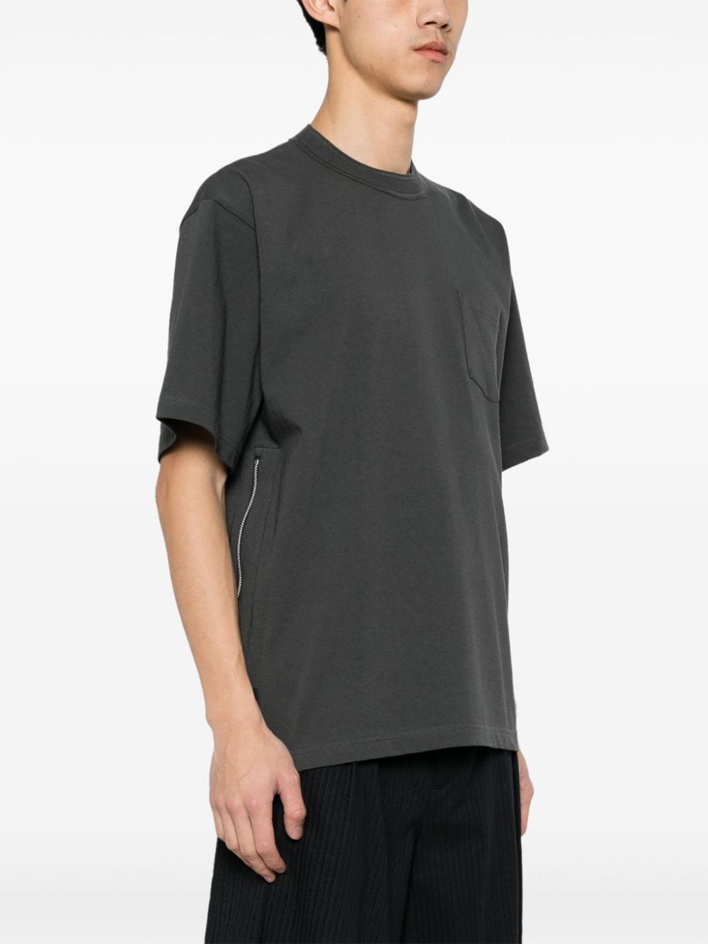 Shop Sacai Zipped-detail Cotton T-shirt In Grey