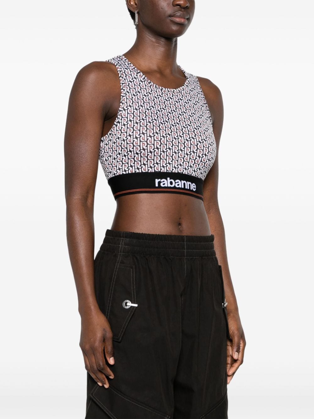 Shop Rabanne Monogram-pattern Sports Bralette In Black