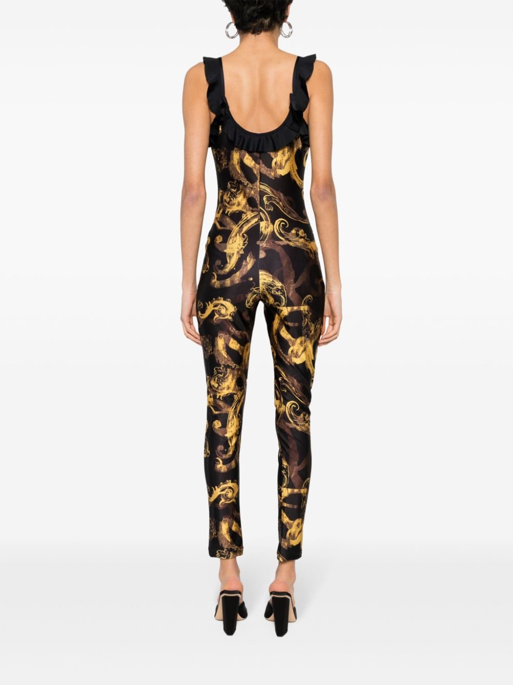 Shop Versace Jeans Couture Watercolor Couture Jumpsuit In 黑色