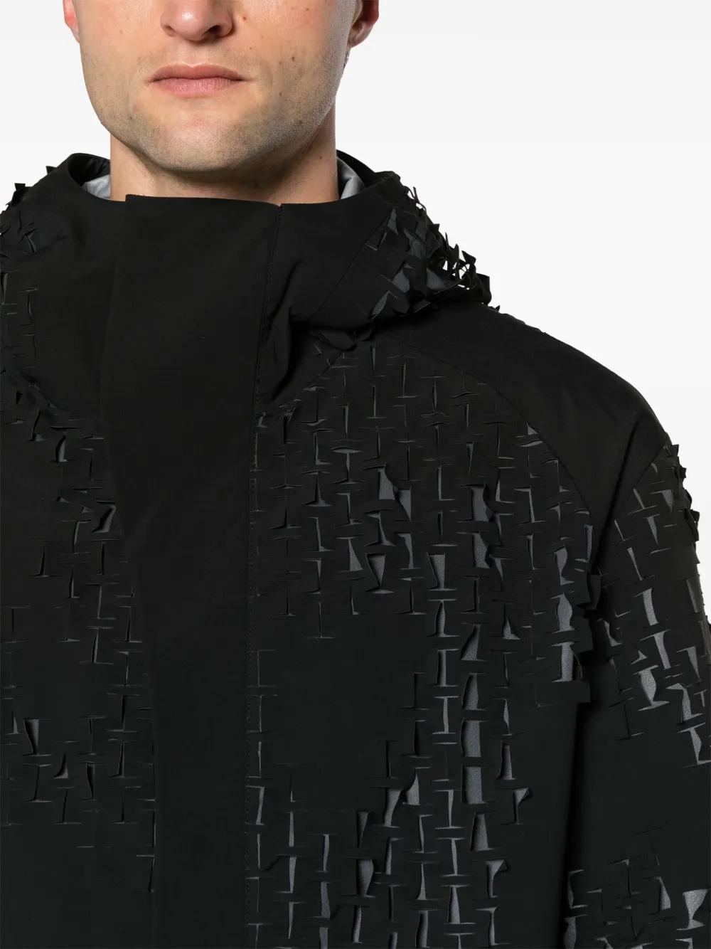 Shop Heliot Emil Morphogens Lasercut-pattern Hooded Jacket In Black