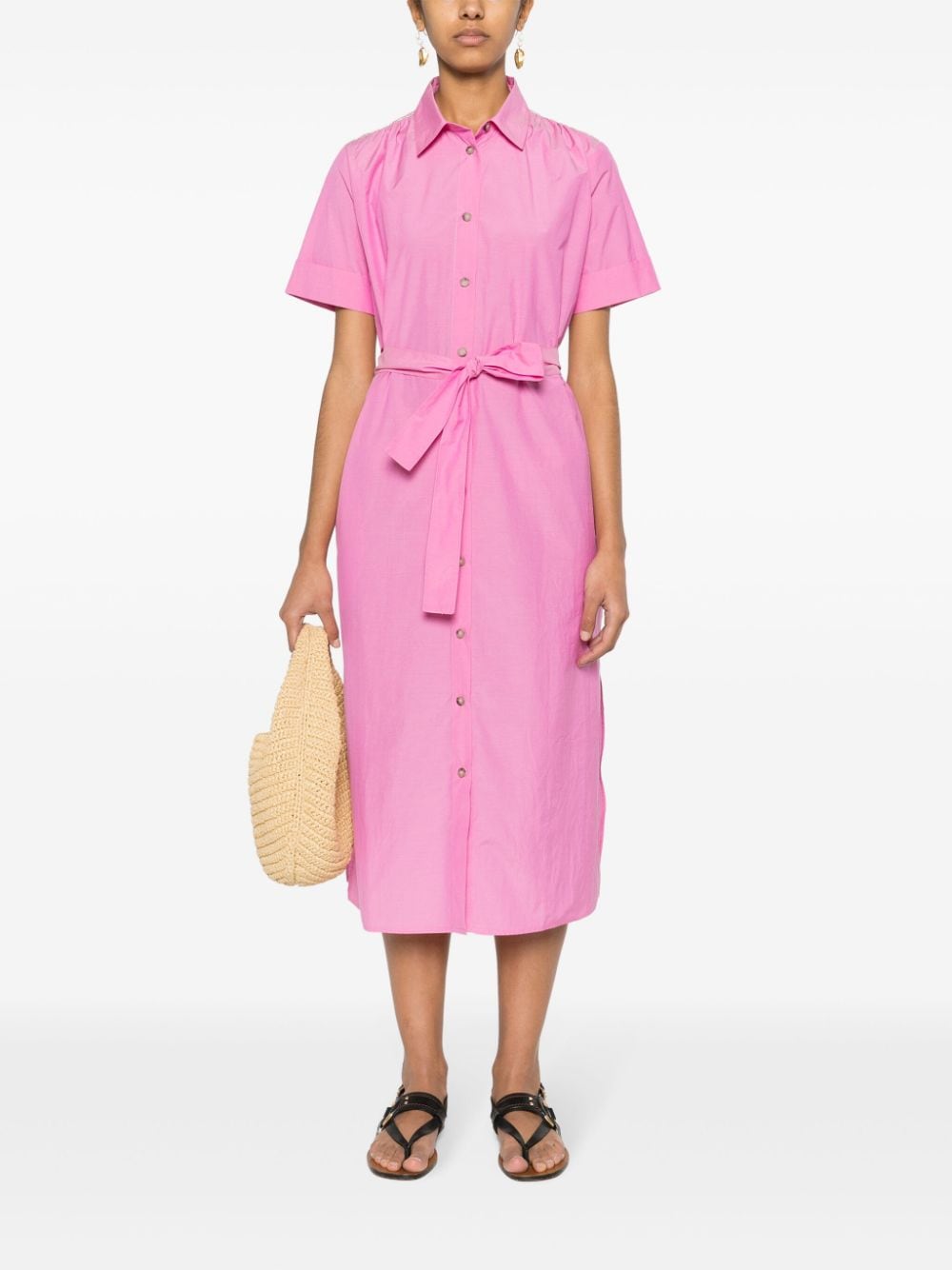 Shop Peserico Beaded Belted Shirt Dress In Pink