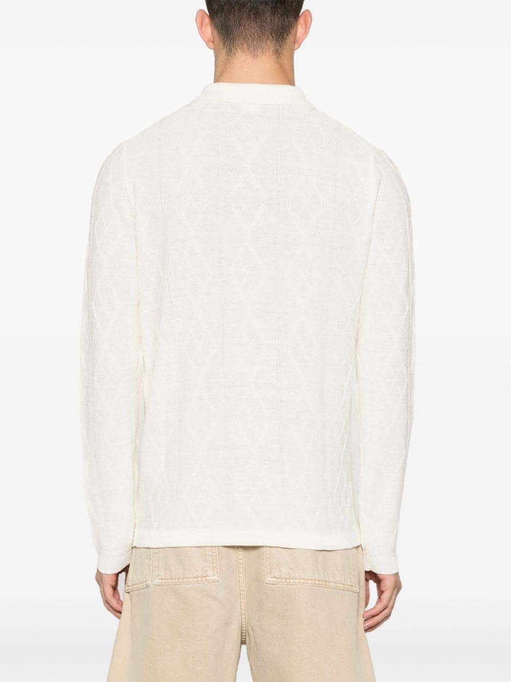 Shop Aspesi Argyle-check Linen Polo Shirt In White