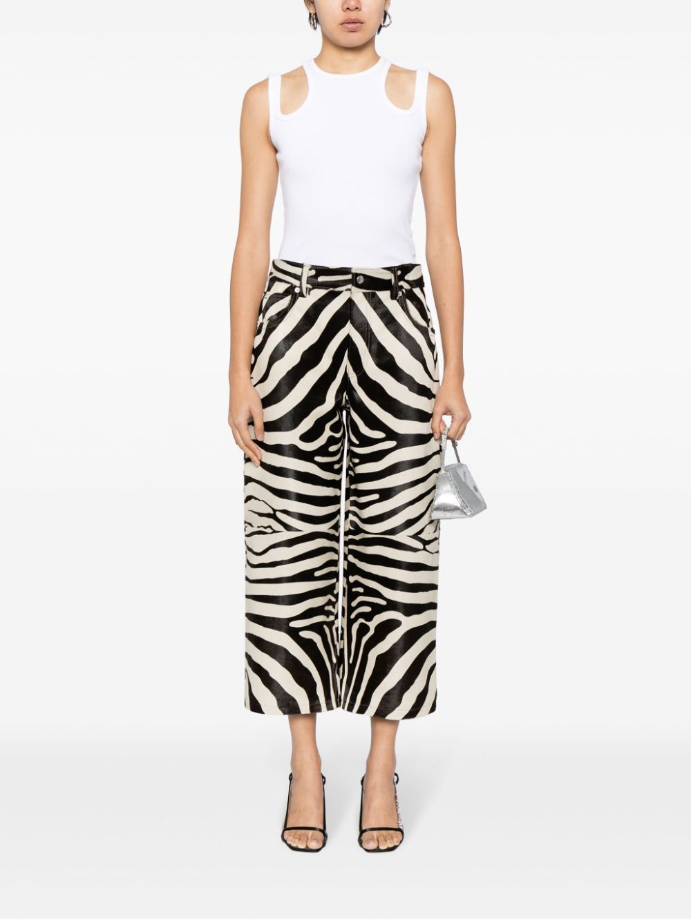 Shop Alexander Wang Zebra-print Cropped Leather Trousers In Multi