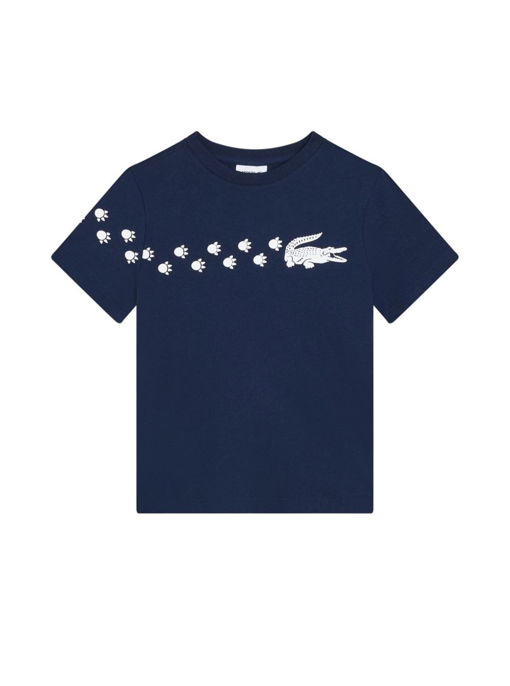 Lacoste Kids' Crocodile-print Organic Cotton T-shirt In Blue