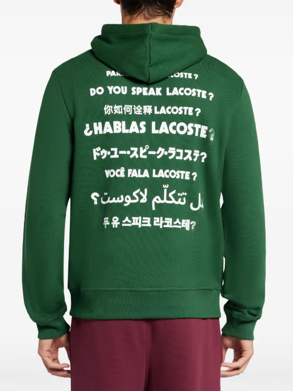 Lacoste slogan-print Cotton Hoodie | Green | FARFETCH GE