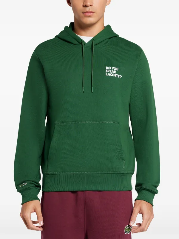 Lacoste slogan-print Cotton Hoodie | Green | FARFETCH GE