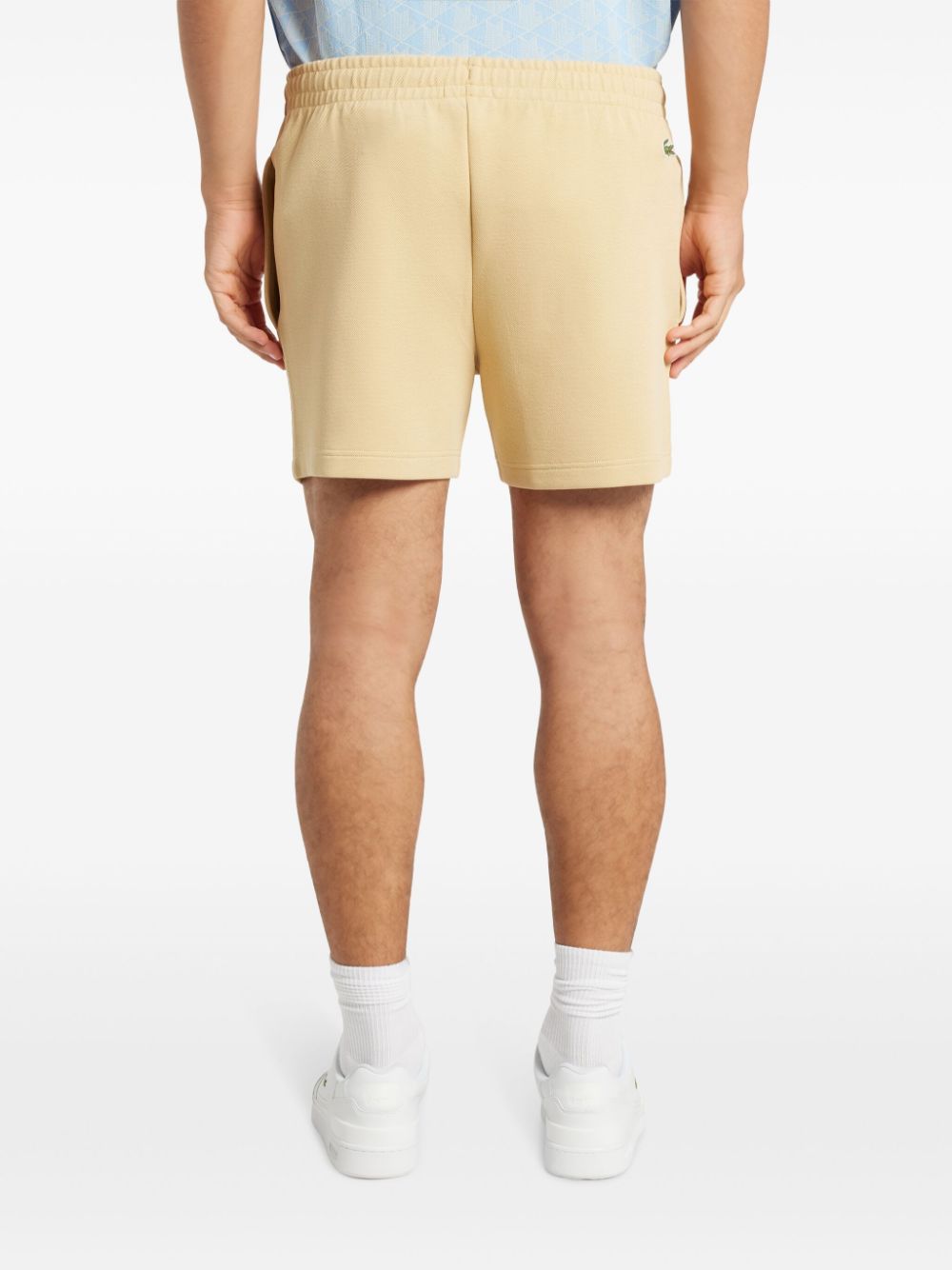 Shop Lacoste Slogan-embroidered Cotton Shorts In Neutrals