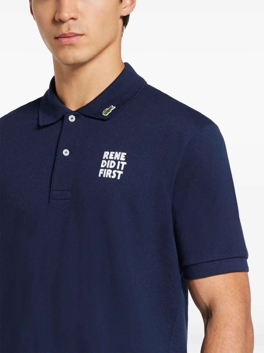 Lacoste Poloshirt met geborduurde tekst Blauw