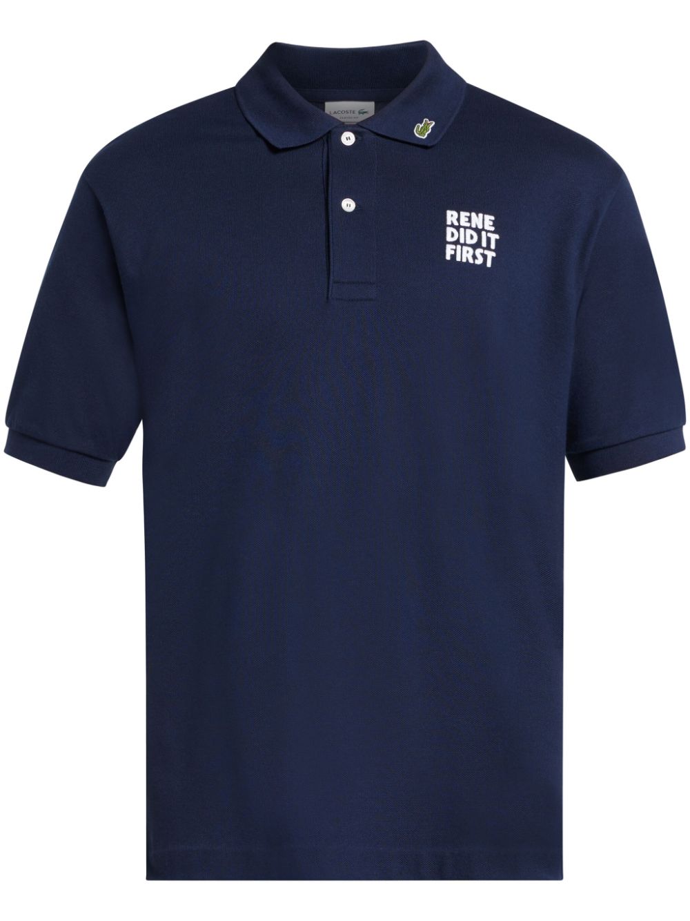Lacoste Slogan-embroidered Polo Shirt In Blue