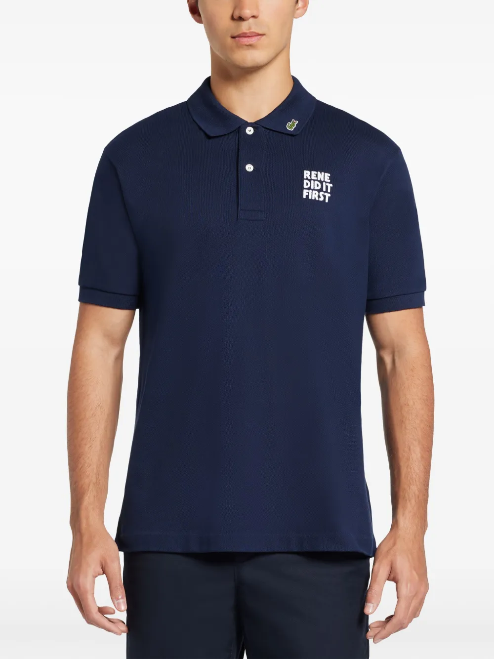 Lacoste Poloshirt met geborduurde tekst Blauw