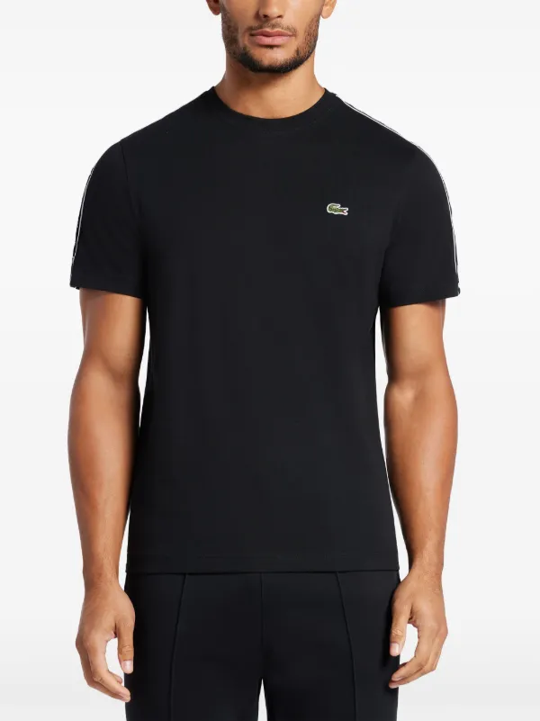 Lacoste ラコステ ◆ Tape T-Shirt ロゴ テープ Tシャツ Lacoste logo-tape Cotton T-shirt | Black | FARFETCH