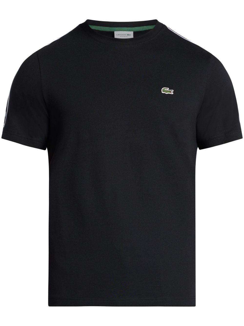 Shop Lacoste Logo-tape Cotton T-shirt In 黑色