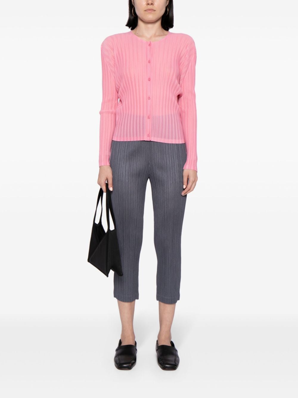 Pleats Please Issey Miyake button-down pleated cardigan Roze