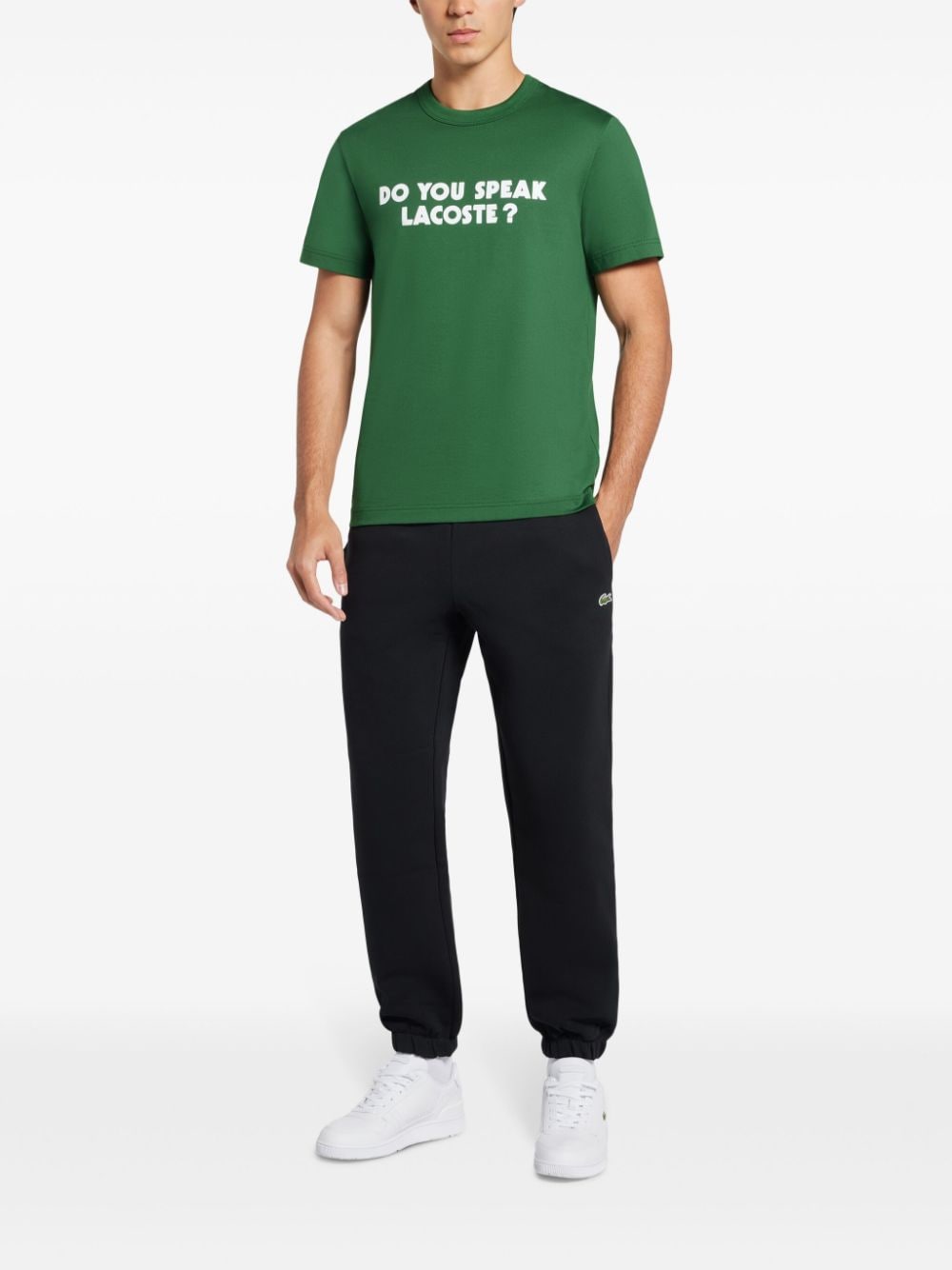 Shop Lacoste Slogan-print Cotton T-shirt In Green