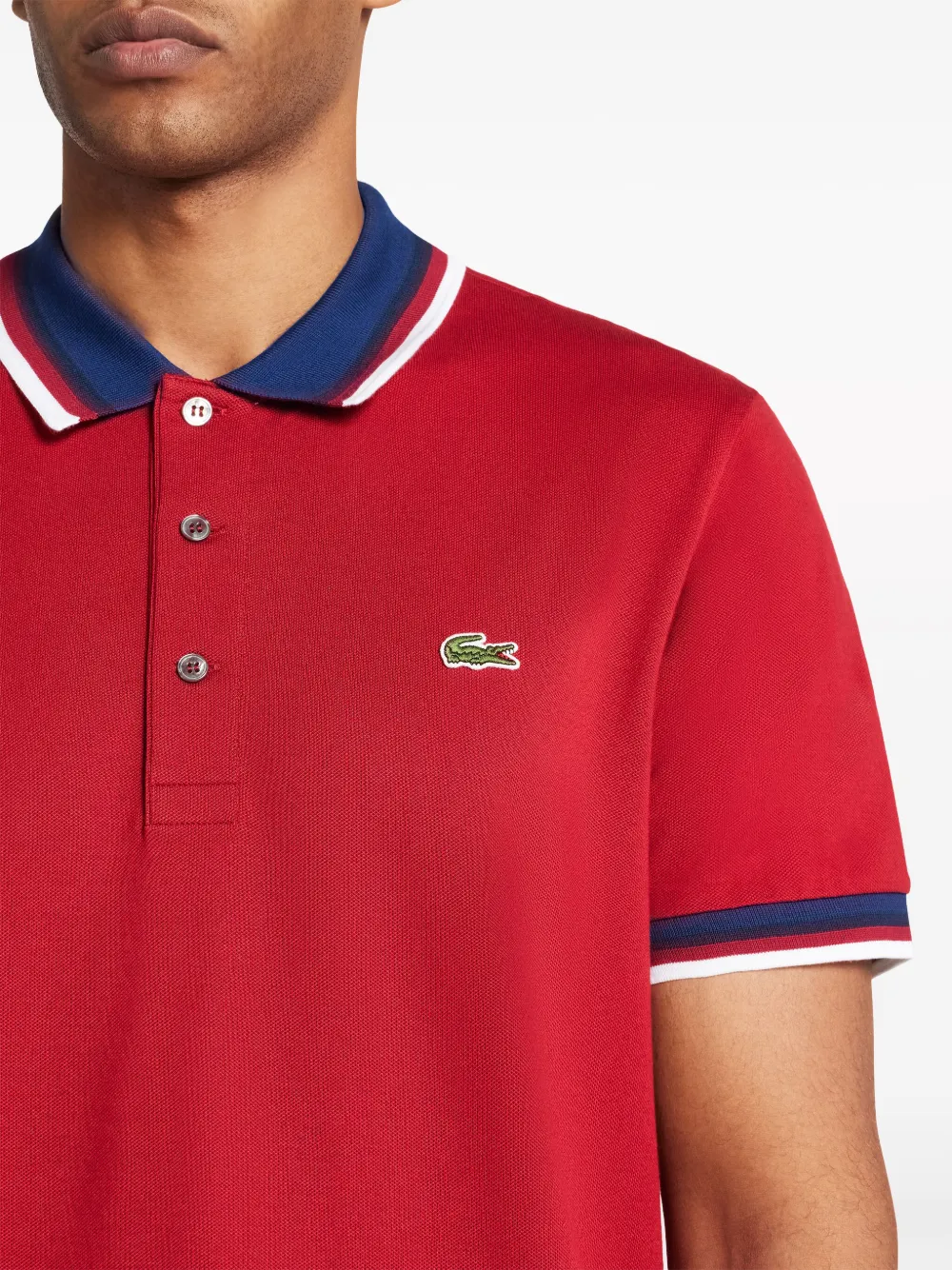 Lacoste Poloshirt met geborduurd logo en gestreepte afwerking Rood