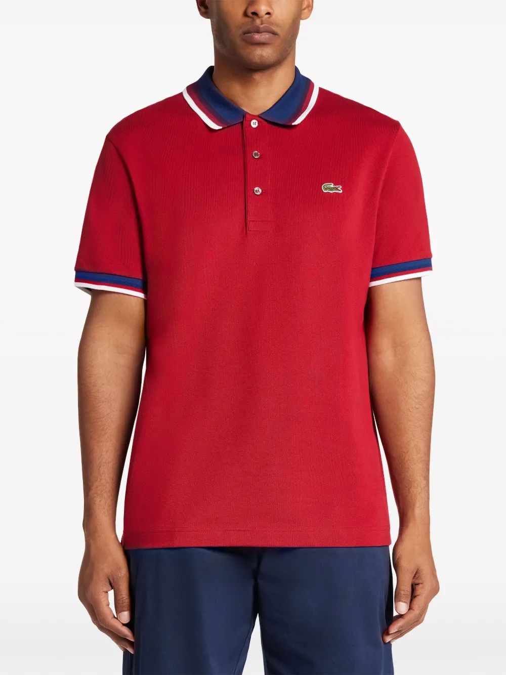 Lacoste Poloshirt met geborduurd logo en gestreepte afwerking Rood