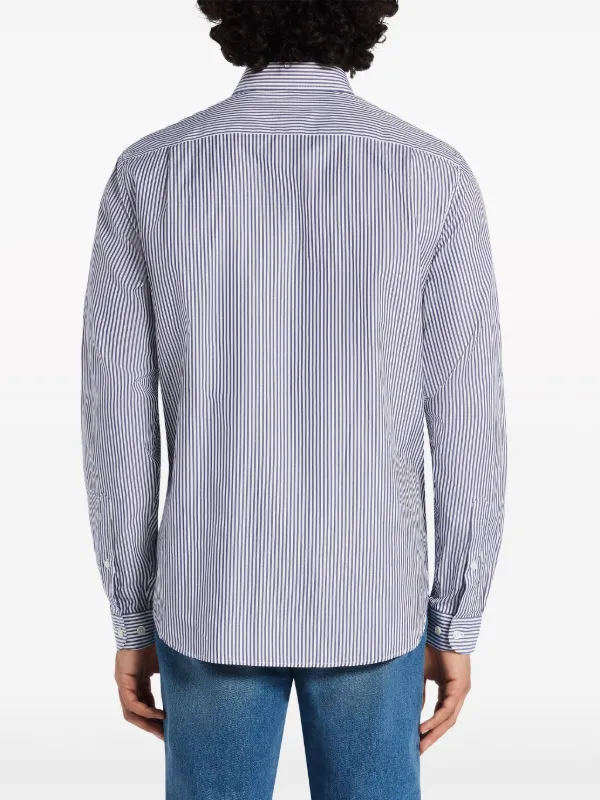 Lacoste logo-patch Striped Cotton Shirt | White | FARFETCH