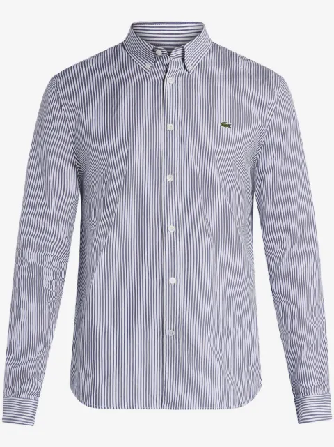 Lacoste logo-patch striped cotton shirt