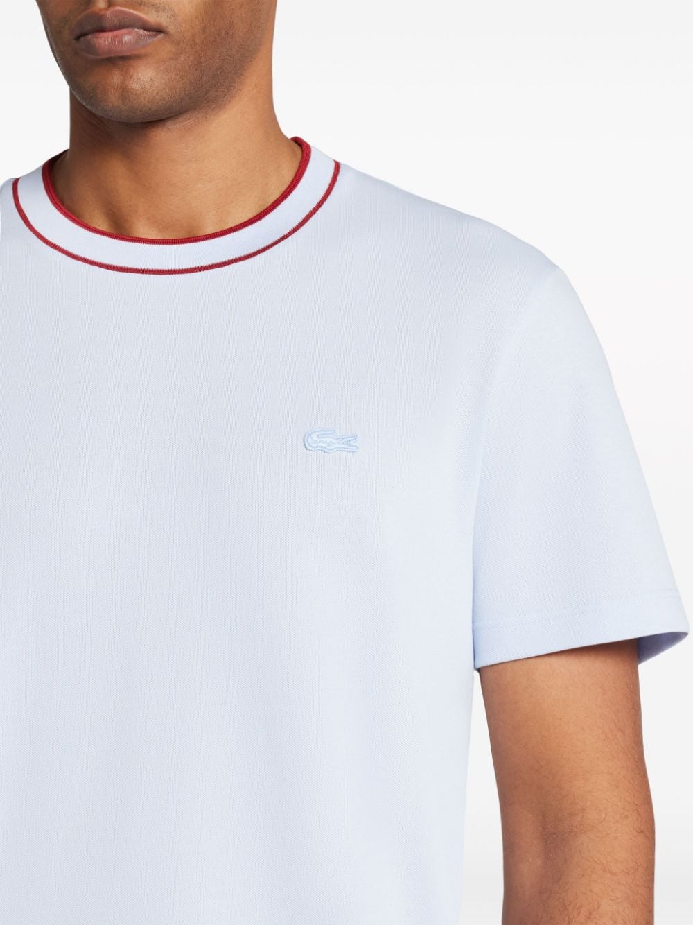 Shop Lacoste Stripe-collar Cotton Piqué T-shirt In Blue