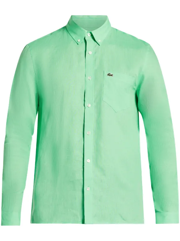 Lacoste logo-appliqué Linen Shirt Green FARFETCH GE