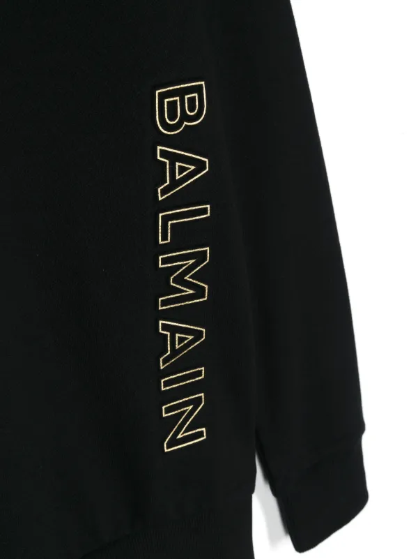 Balmain Kids embossed-logo Cotton Sweatshirt | Black | FARFETCH