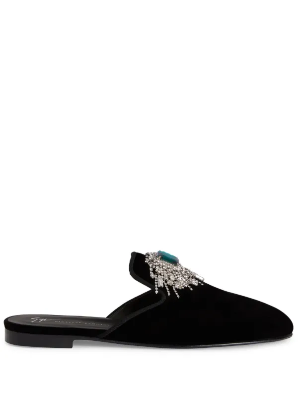 Giuseppe Zanotti Euphemiee crystal embellished Velvet Slippers Black FARFETCH LB