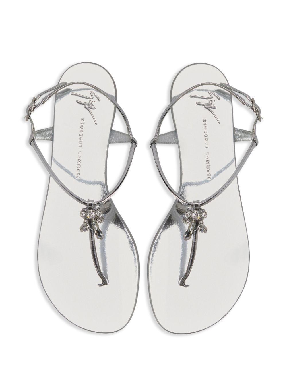 Shop Giuseppe Zanotti Melissie Crystal-embellished Metallic-leather Flat Sandals In Silver
