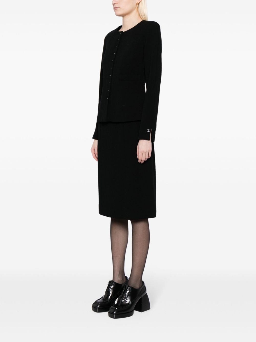 Pre-owned Chanel 2002 Single-breasted Wool Skirt Suit In Black