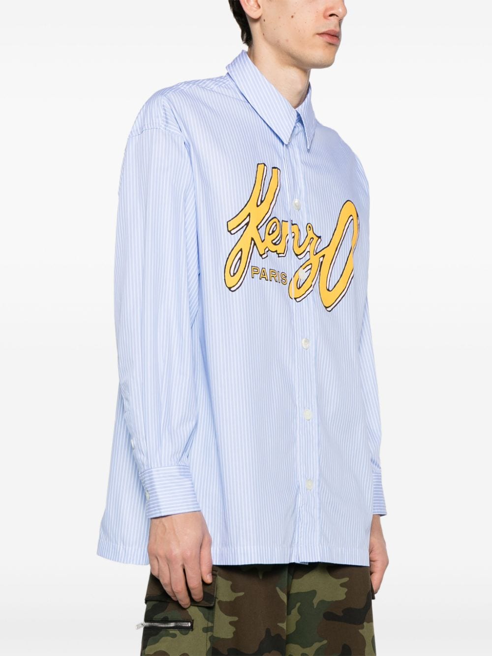 Shop Kenzo Archive Logo Striped Shirt In Blue
