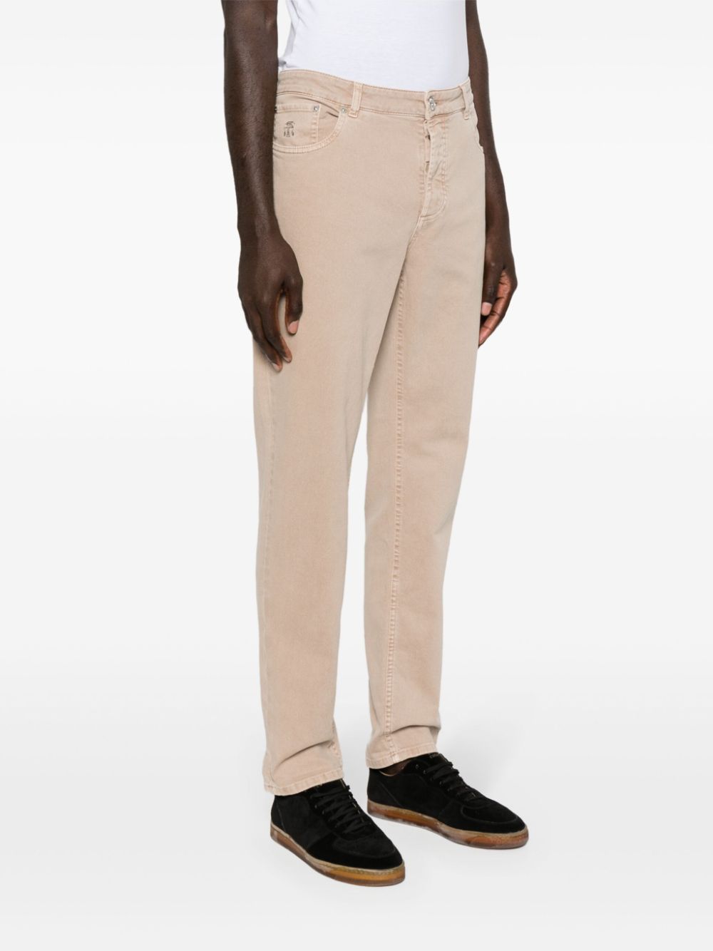 Shop Brunello Cucinelli Embroidered-logo Straight-leg Jeans In Neutrals