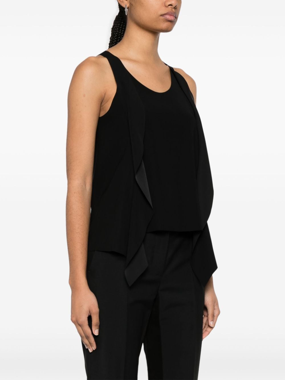 Shop Giorgio Armani Ruffled-detail Sleeveless Top In 黑色