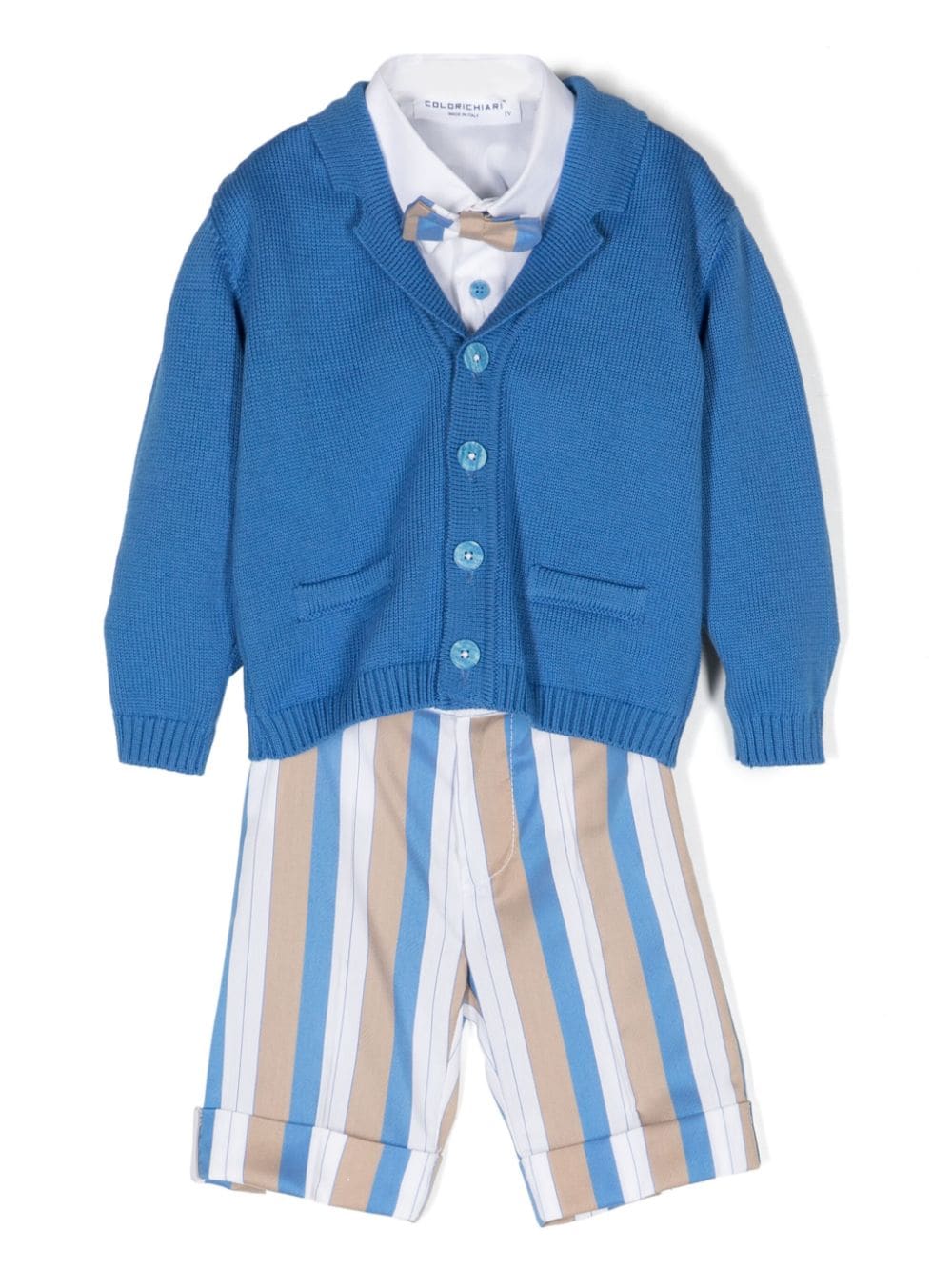 Colorichiari Babies' 条纹印花短裤套装（四件装） In Blue