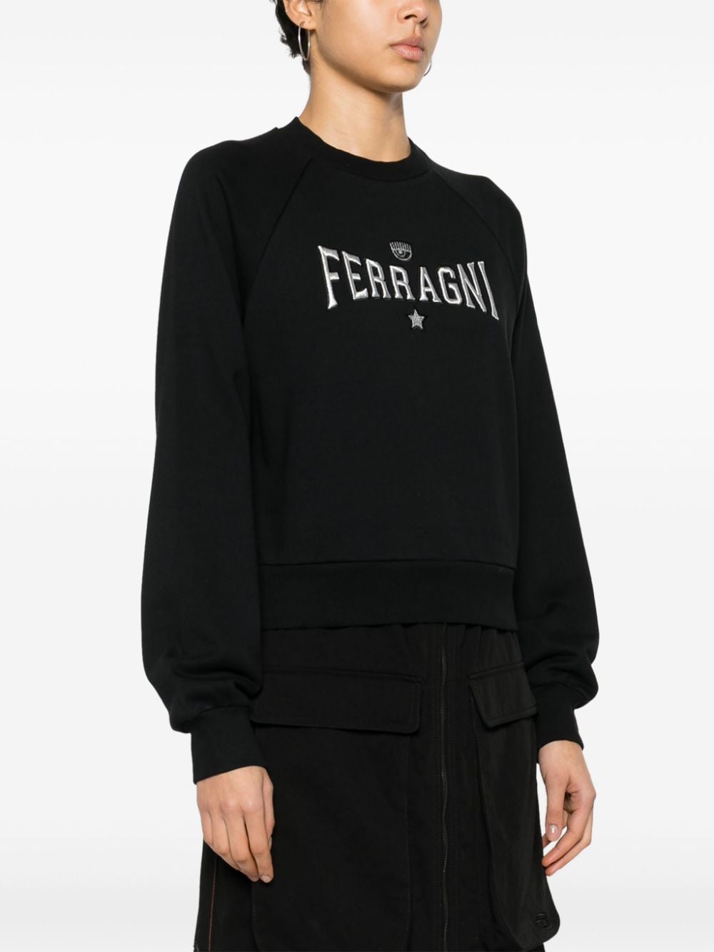 Shop Chiara Ferragni Embroidered-logo Cotton Sweatshirt In Black