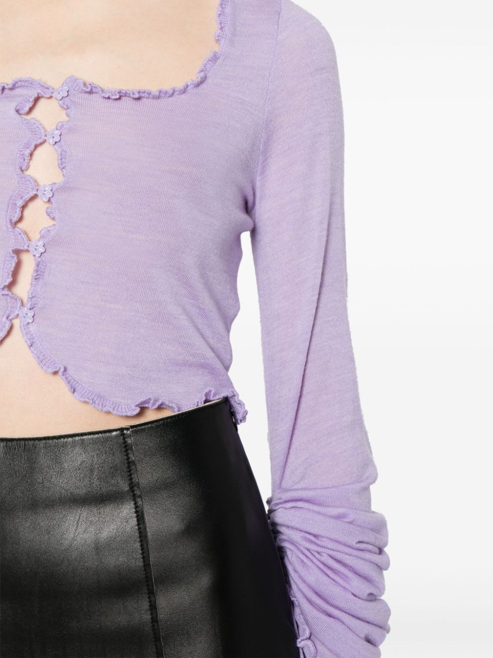 Shop Cannari Concept Ruffled Wool Cardigan In Purple