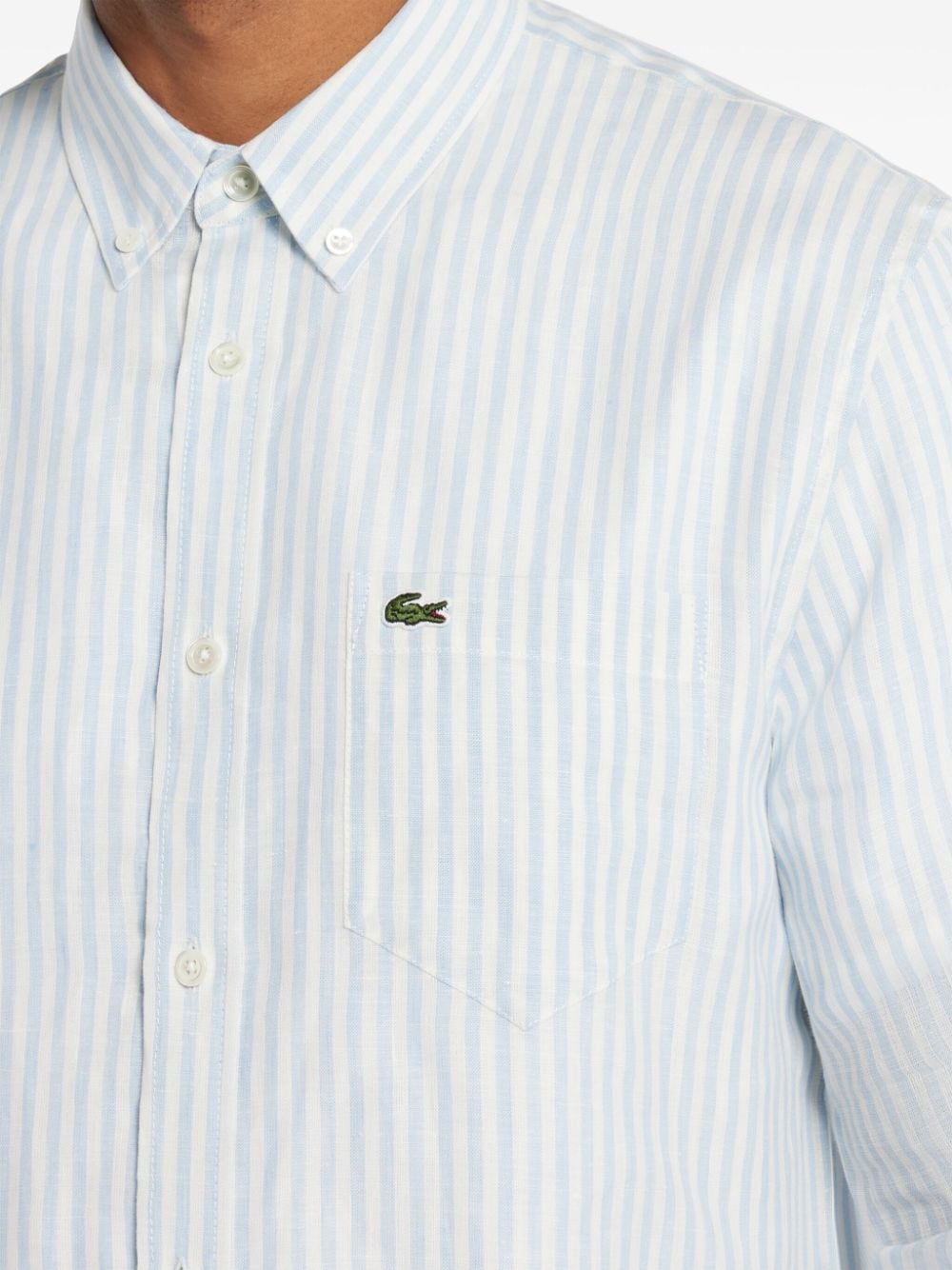 Shop Lacoste Logo-appliqué Striped Shirt In Blue