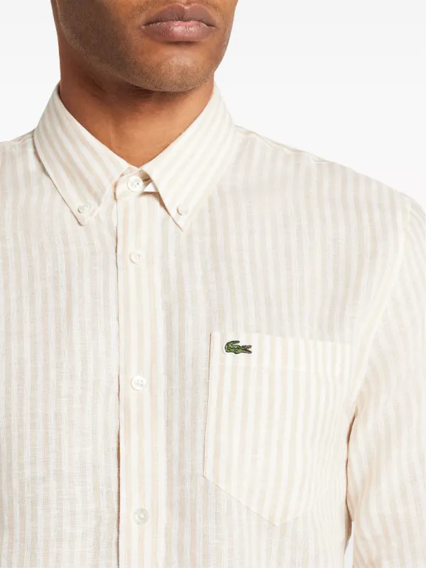 Lacoste Striped Linen Shirt White FARFETCH NZ