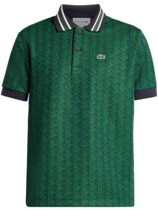 Lacoste Geometric Pattern logo applique Polo Shirt Green FARFETCH AZ